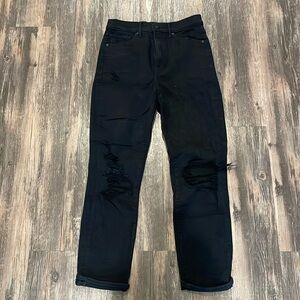 Express distressed slim super highrise black jean
